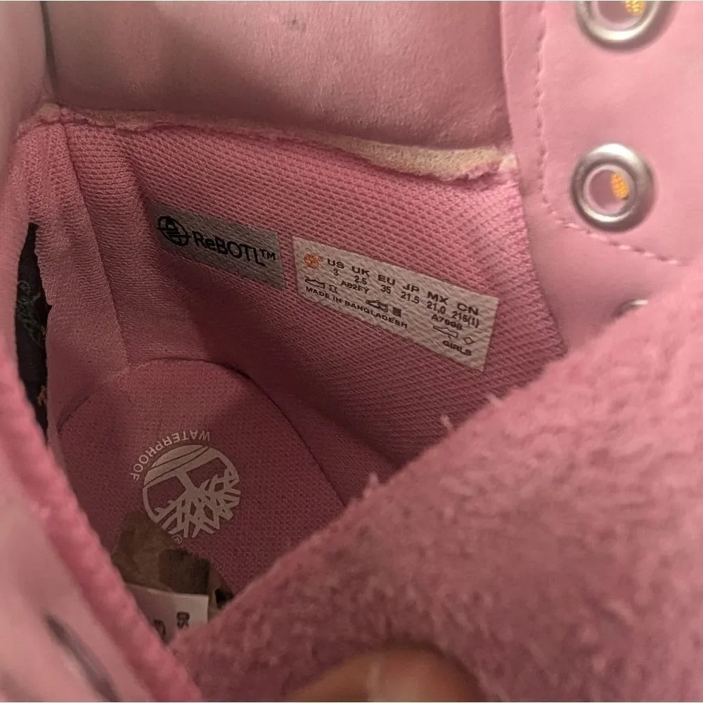 Timberland Girls' 6-inch Premium Pink Leather  Waterproof Boots (3)